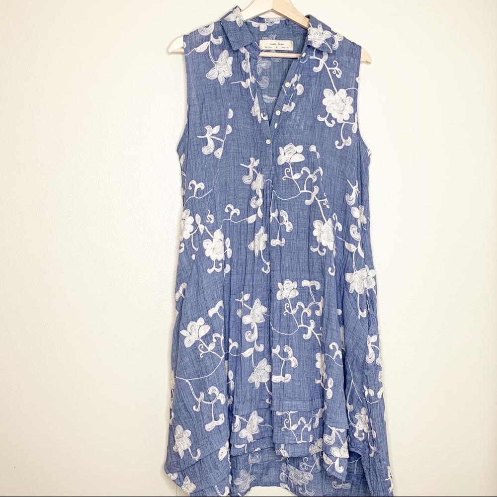 Anthropologie Blue Floral Midi Dress with Cream Embroidery - Picture 2 of 4